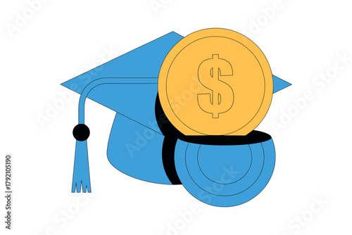 Graduation cap with a golden coin symbolizing education funding and financial planning for future success.
