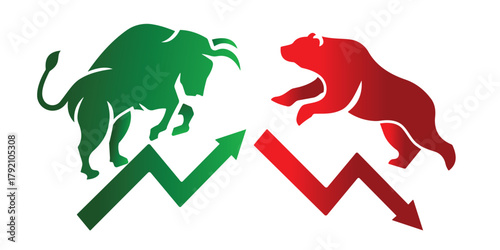 Bear and bull vector for Exchange and traders on a stock market. Bear and bull vector icon design for share market, logo, Stock Market. Bullish vs Bearish market Illustration design. 