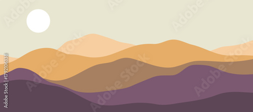 Abstract landscape poster. Nature wall decor contemporary art print, mid century mountain background. Vector illustration