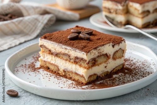 Closeup Tiramisu cake classic Italian dessert