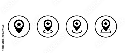 Map pin with star icon set in circular outline. Favorite place and map marker symbol