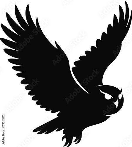 Black Silhouette of an Owl in Flight with Wings Spread Wide bird flying