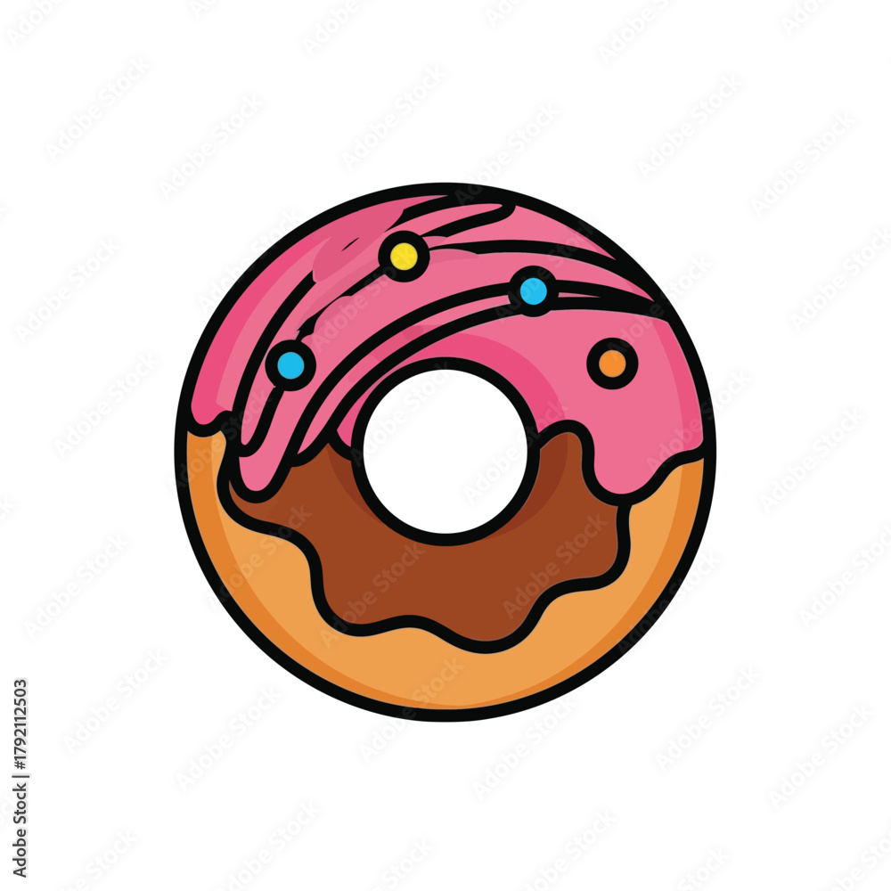 Fototapeta premium Donut Vector Illustration Pink Icing Sprinkles, Isolated on White
