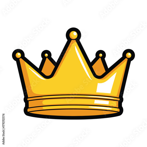 Golden Crown Icon, Royalty Concept, Isolated on White Background