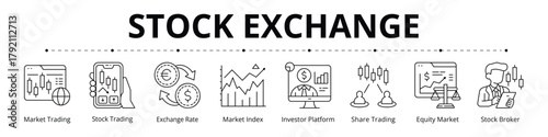 Stock Exchange Line Banner Web Icon Set Vector Illustration