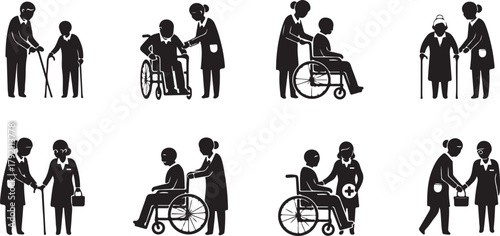 Elderly Care and Assistance Icons: A Collection of Support and Help