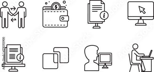 Business and Technology Icons: Finance, Information, and Collaboration