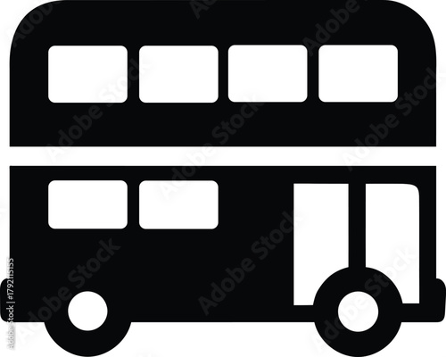 Double-decker bus silhouette icon for public transport and tourism design