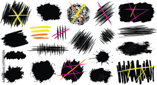 Full pack grunge textures of different types - spray graffiti, stencil lines, brush strokes, ink splashes, paint splatter. Grunge textures, great elaboration, high detail.