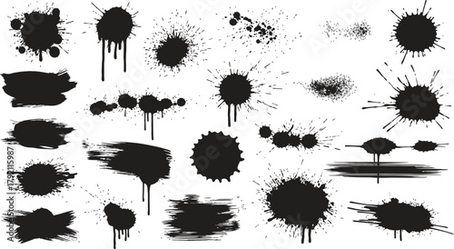 Full pack grunge textures of different types - spray graffiti, stencil lines, brush strokes, ink splashes, paint splatter. Grunge textures, great elaboration, high detail.