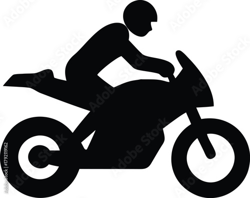 Motorcycle rider silhouette icon on isolated background. sport bike symbol.