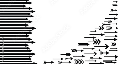 Dynamic black arrows propel forward, symbolizing progress and direction