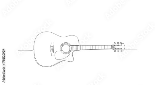 One line continuous drawing of an acoustic guitar in minimalist style 6