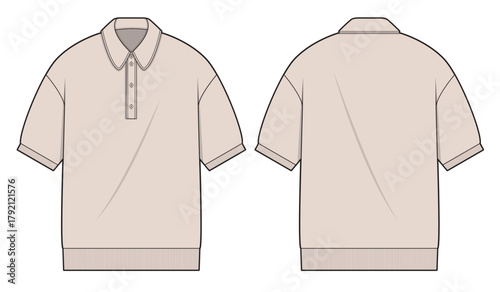 Oversized polo shirt technical flat design vector mockup template.