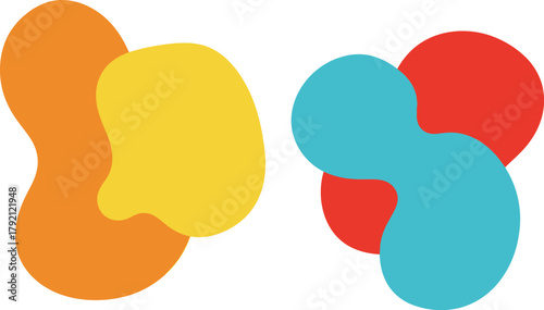 Memphis blob forms, isolated variety of colored liquid shapes with splashes design. Vector flat cartoon, typography or banners templates, abstract background for text, copy space on icons set