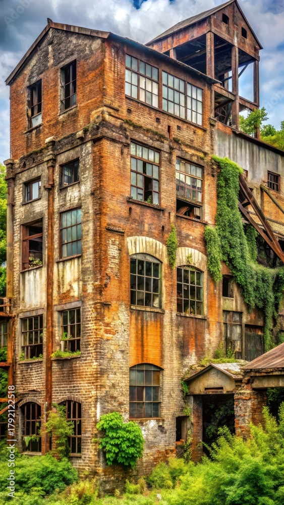 Obraz premium Rusty industrial mill with broken windows