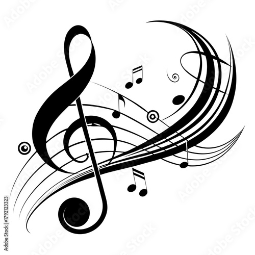 Abstract musical notes and treble clef design