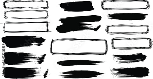 Hand drawn underline set. Black marker brush strokes, lines for emphasis. Scribble sketch, doodle highlight collection. Vector graphic design element for text. Isolated.