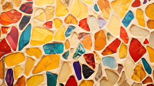 Colorful mosaic tile pattern in vibrant hues.