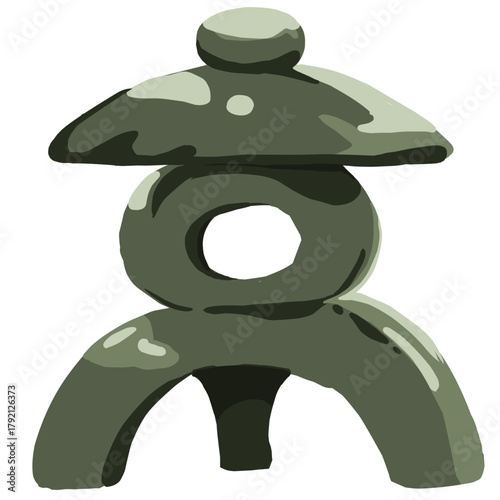 Ishidoro Japanese Stone Lantern Ghibli Style Vector Illustration