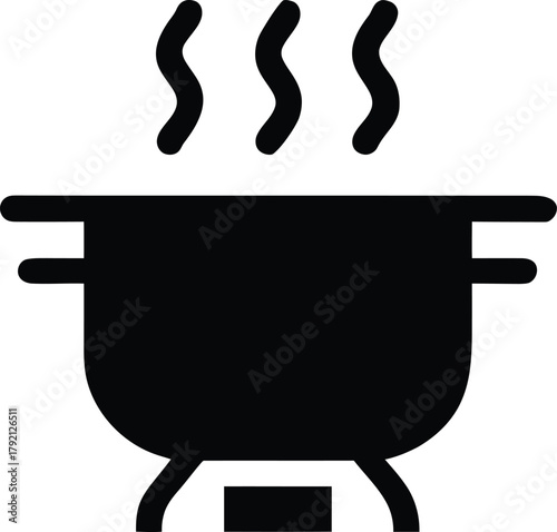Steaming cooking pot on a burner icon, kitchen appliance, food preparation