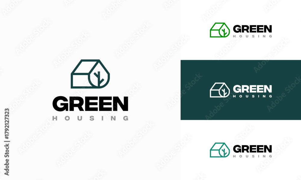 Obraz premium Green Residence logo designs concept vector, Green House logo designs concept vector, Eco Real Estate logo designs symbol icon