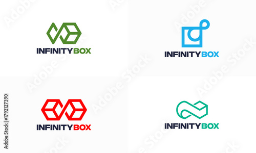 Set of Infinity Cloud Storage logo template, infinity box storage Technology logo