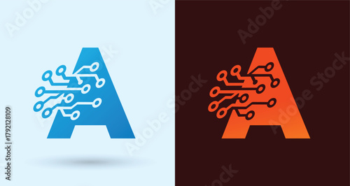   Letter A Circuit Tech Monogram Logo For Digital Branding Modern Minimal Clean Business Identity Design
