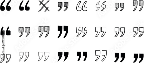 Collection of handdrawn quotation marks in various styles and fills