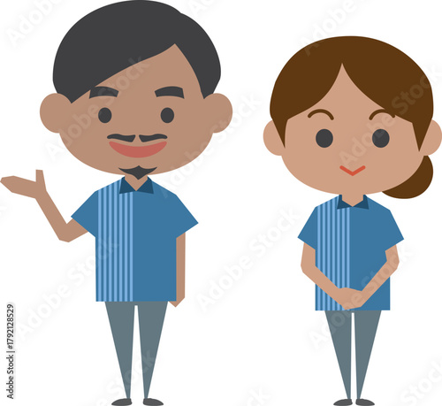 コンビニエンスストア店員のイメージイラスト（外国人男女セット）