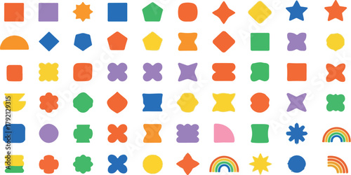 Collection of Colorful Geometric Shapes on White Background | Playful Vector Pattern for Kids Education, Arts and Crafts, and Graphic Design Projects