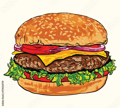 Vintage Cheeseburger Illustration