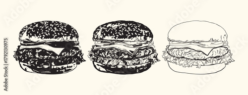 Vintage Black Burger Set Illustration