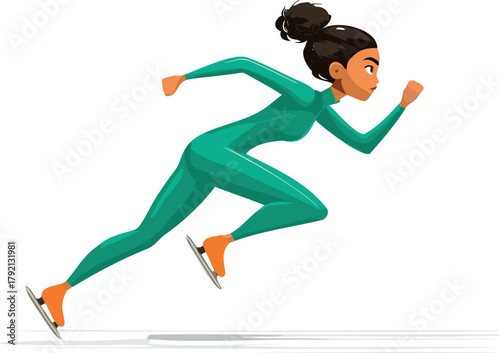 Female speed skater in motion — winter Olympics athlete racing on ice, dynamic vector illustration