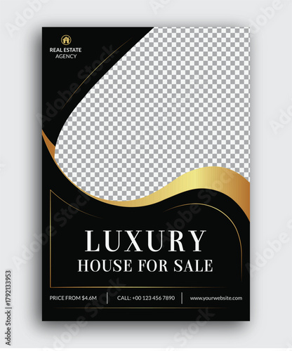 Luxury house for sale flyer with modern architecture and elegant design