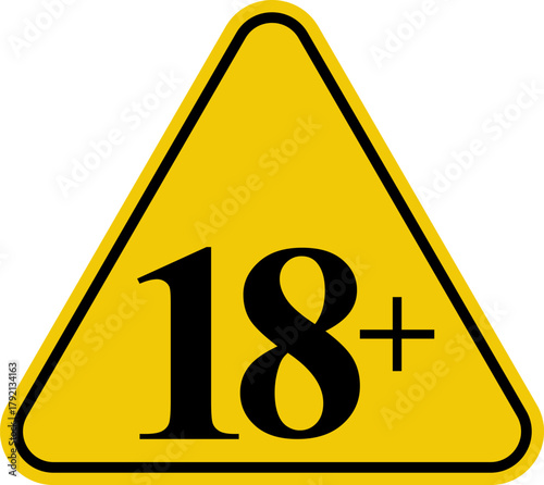 18 sign warning symbol isolated on white background, 18 plus, censored, under 18 only censored, eighteen age older forbidden adult content.