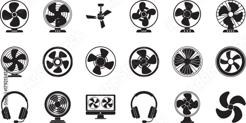 Collection of various fan icons and related electronic devices