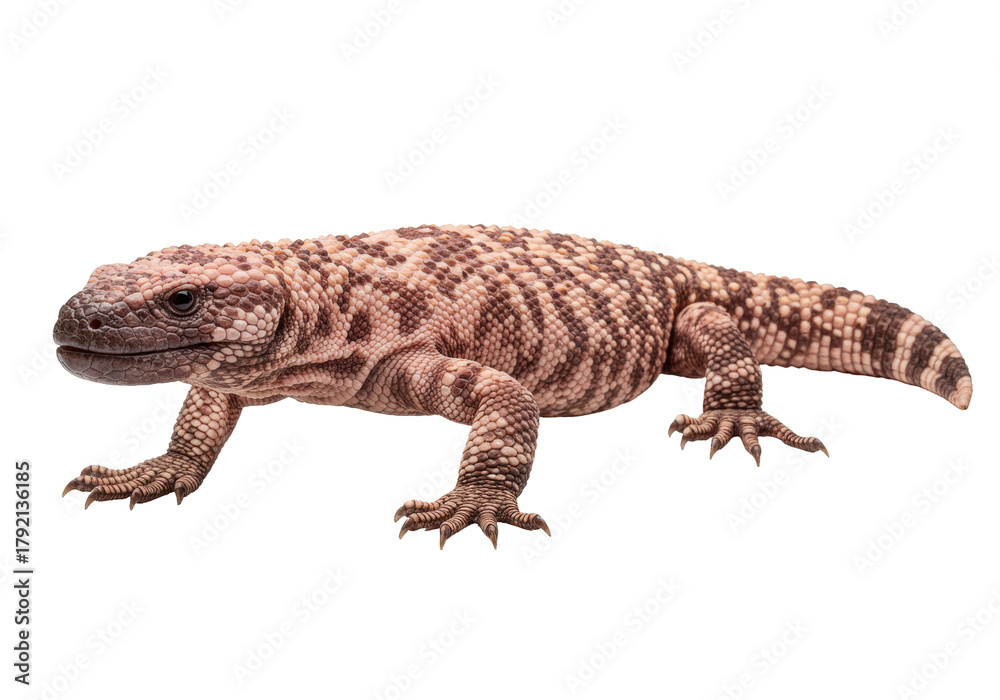 Naklejka premium Isolated venomous Gila Monster on seamless background, Heloderma suspectum lizard portrait