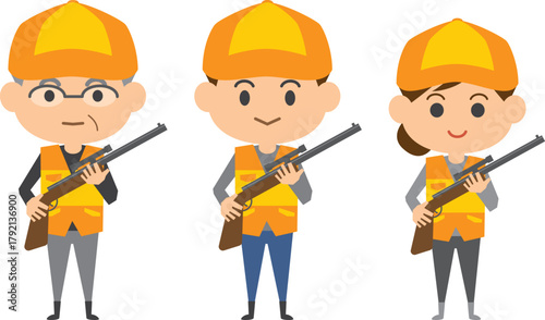 猟銃を持っている猟友会メンバーのイメージイラスト
