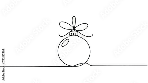 Minimalist Line Art Christmas Ornament with Bow
