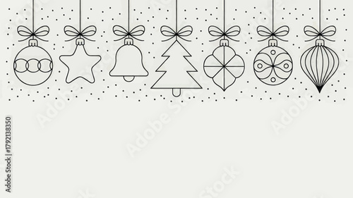 Hand-Drawn Christmas Ornaments with Bows and Holiday Symbols