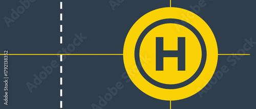 Helipad symbol on dark background for aviation and transport use  