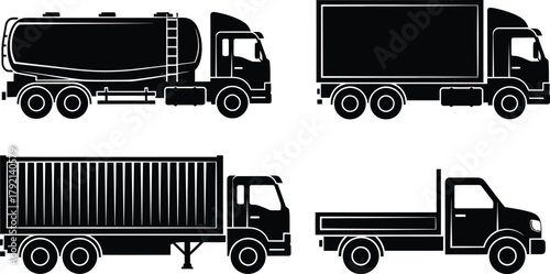 Black and white truck set for logistics, transport and shipping needs
