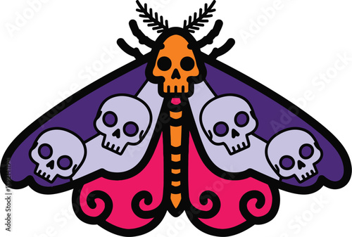 Mysterious moth with skull wings and vibrant colors, perfect for Halloween