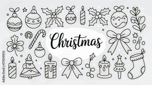 Hand-Drawn Christmas Illustrations with Holiday Symbols and Decorations