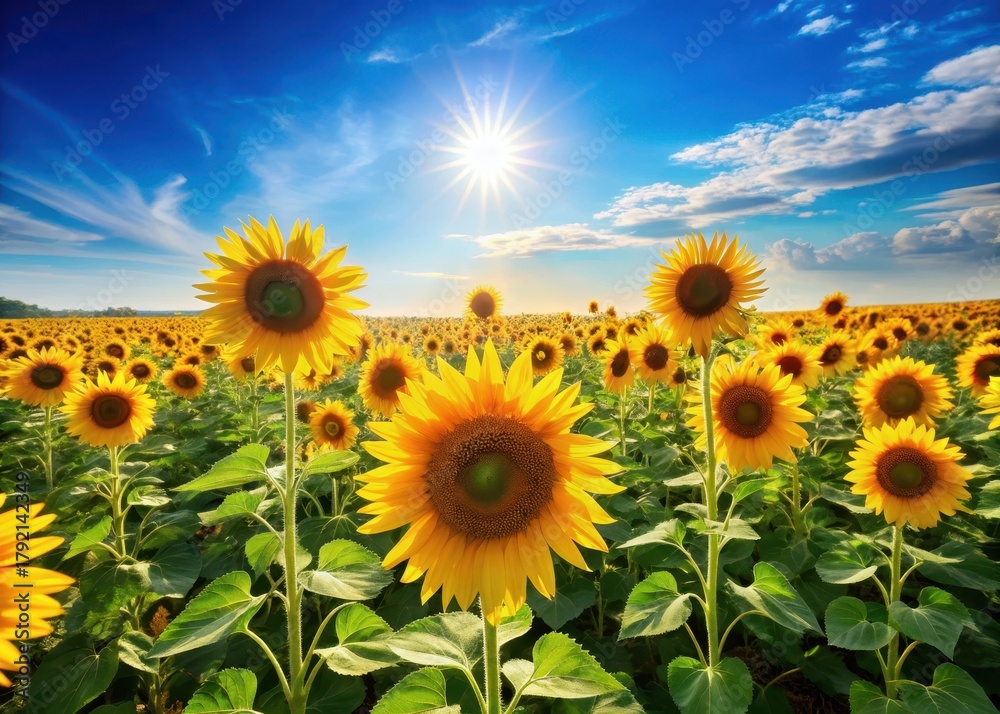 Fototapeta premium Sunny Meadow with Full-Blown Sunflowers
