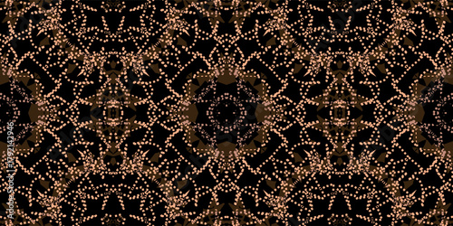 gold Intricate Tribal or Ethnic Dotted Symmetrical Art. background luxury. Contemporary Dotted Mandala Symmetry. Intricate Dot-Chain Seamless Repeat Texture. 

Luxury Abstract Wallpaper