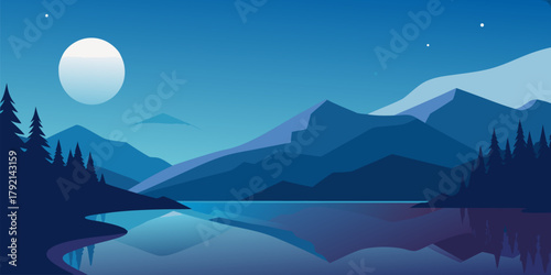 Moonlit Mountain Range Reflected in Dark Water moonlight