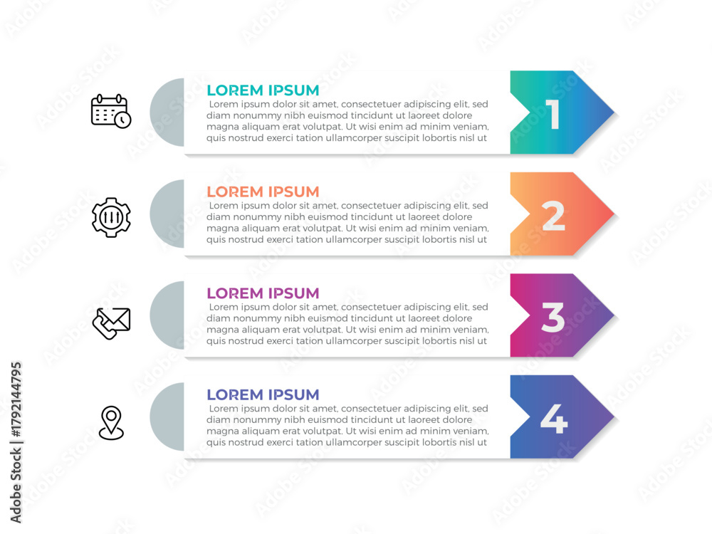 Fototapeta premium Infographic Illustration design template with icons and 4 options or steps. Can be used for process, presentations, layout, banner,info graph. element timeline 4 step option point infographics designs