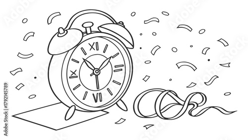 Festive New Year 2023 Countdown Illustration with Pocket Watch and Dynamic Celebrating Figure. Modern Line Art Design for Cultural Events.